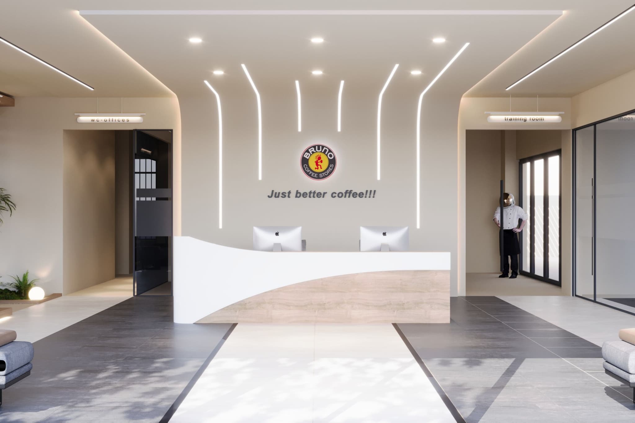 Reception with light lines across the ceiling